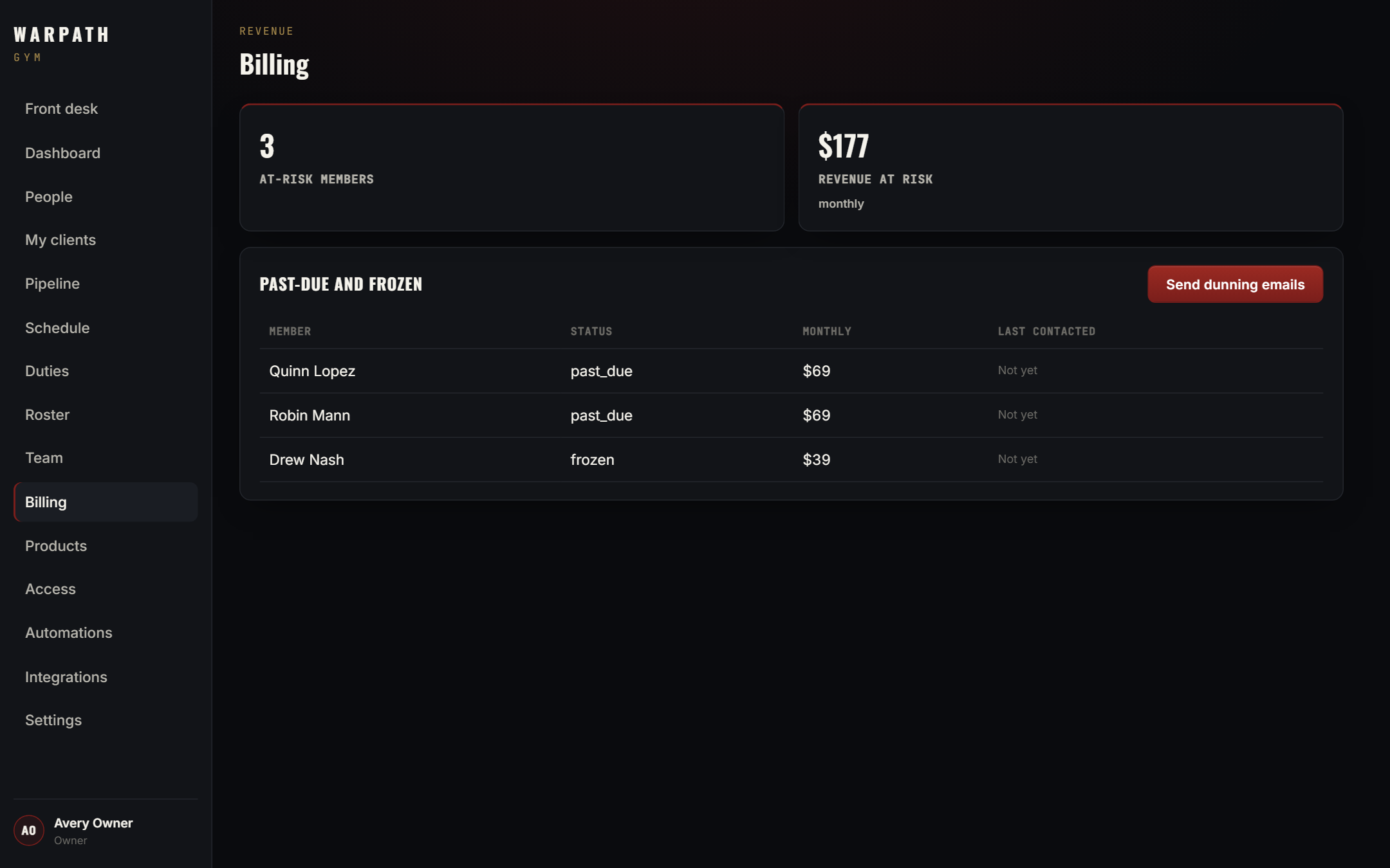Warpath Gym billing